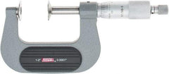 SPI - 1 to 2", Ratchet Stop Thimble, Mechanical Disc Micrometer - 0.0002" Accuracy, 0.79" Disc, 0.0001" Resolution, 0.31" Spindle Diam, Steel Face, NIST Traceability Certification Included - USA Tool & Supply