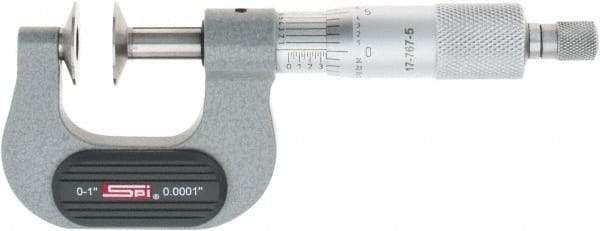 SPI - 0 to 1", Ratchet Stop Thimble, Mechanical Disc Micrometer - 0.0001" Accuracy, 0.79" Disc, 0.0001" Resolution, 0.31" Spindle Diam, Steel Face, NIST Traceability Certification Included - USA Tool & Supply