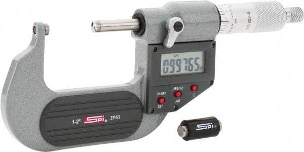 SPI - Electronic, 1 to 2" Measurement, Painted Finish Carbide Face Ball Anvil Micrometer - 0.00005" Graduation, Ratchet Stop Thimble - USA Tool & Supply