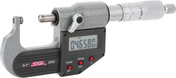 SPI - Electronic, 0 to 1" Measurement, Painted Finish Carbide Face Ball Anvil Micrometer - 0.00005" Graduation, Ratchet Stop Thimble - USA Tool & Supply