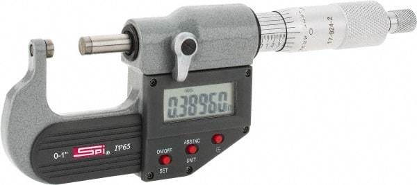 SPI - Electronic, 0 to 1" Measurement, Painted Finish Carbide Face Ball Anvil Micrometer - 0.00005" Graduation, Ratchet Stop Thimble - USA Tool & Supply