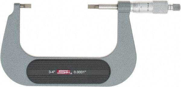 SPI - 3" to 4" Mechanical Painted Blade Micrometer - 0.0002" Accuracy, 0.03" Blade Thickness, Ratchet Stop Thimble - USA Tool & Supply