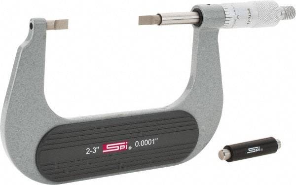 SPI - 2" to 3" Mechanical Painted Blade Micrometer - 0.0002" Accuracy, 0.03" Blade Thickness, Ratchet Stop Thimble - USA Tool & Supply