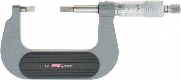 SPI - 1" to 2" Mechanical Painted Blade Micrometer - 0.0002" Accuracy, 0.03" Blade Thickness, Ratchet Stop Thimble - USA Tool & Supply