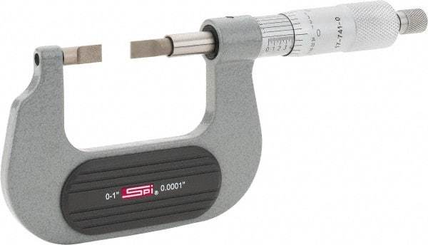 SPI - 0" to 1" Mechanical Painted Blade Micrometer - 0.0001" Accuracy, 0.03" Blade Thickness, Ratchet Stop Thimble - USA Tool & Supply