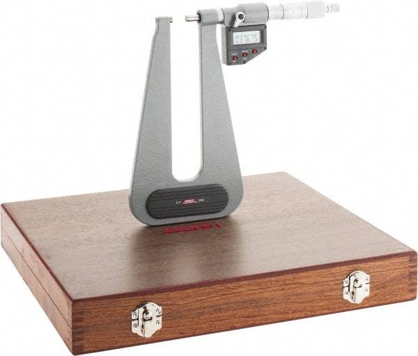SPI - 0 to 1" Range, 0.00005" Resolution, Deep Throat IP65 Electronic Outside Micrometer - 0.0003" Accuracy, Ratchet Stop Thimble, Carbide Face, LR44 Battery, Includes NIST Traceable Certification of Inspection - USA Tool & Supply