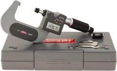 SPI - 1 to 2" Range, 0.00005" Resolution, Standard Throat IP65 Electronic Outside Micrometer - 0.0002" Accuracy, Ratchet Stop Thimble, Carbide Face, LR44 Battery, Includes NIST Traceable Certification of Inspection - USA Tool & Supply