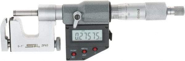 SPI - 0 to 1 Inch Range, Carbide Face, Chrome Plated Electronic Multi Anvil Micrometer - Ratchet Stop Thimble, 0.00005" Graduation, 0.0001" Accuracy - USA Tool & Supply