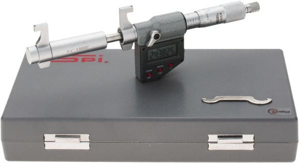 SPI - 3 to 4" Range, 0.00005" Resolution, Ratchet Stop Thimble, Electronic Inside & Tubular Micrometer - USA Tool & Supply