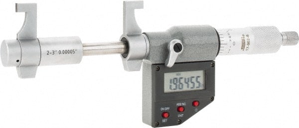 SPI - 2 to 3" Range, 0.00005" Resolution, Ratchet Stop Thimble, Electronic Inside & Tubular Micrometer - USA Tool & Supply