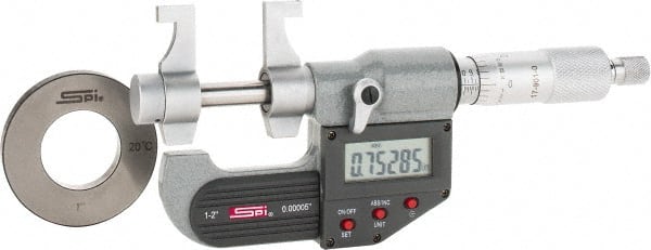 SPI - 1 to 2" Range, 0.00005" Resolution, Ratchet Stop Thimble, Electronic Inside & Tubular Micrometer - USA Tool & Supply