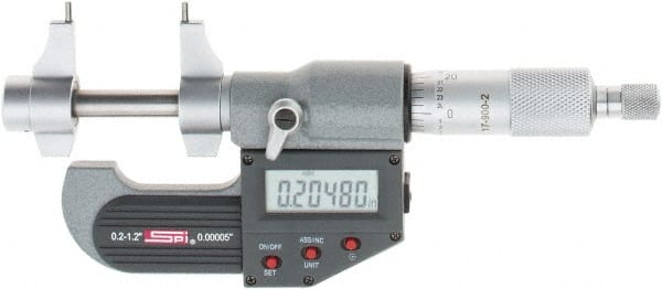 SPI - 0.2 to 1.2" Range, 0.00005" Resolution, Ratchet Stop Thimble, Electronic Inside & Tubular Micrometer - USA Tool & Supply