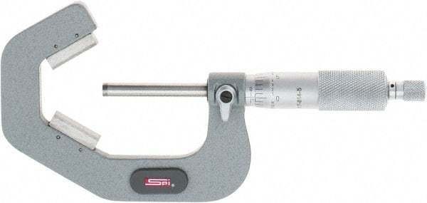SPI - 1 to 2 Inch Measurement, 3 Flutes Measured, Ratchet Stop Thimble, Mechanical V Anvil Micrometer - 0.0002 Inch Accuracy, Carbide Face - USA Tool & Supply