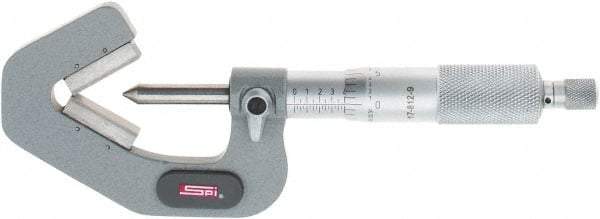 SPI - 0.09 to 1 Inch Measurement, 3 Flutes Measured, Ratchet Stop Thimble, Mechanical V Anvil Micrometer - 0.0001 Inch Accuracy, Carbide Face - USA Tool & Supply