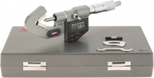 SPI - 0.04 to 0.6 Inch Measurement, 3 Flutes Measured, Ratchet Stop Thimble, Electronic V Anvil Micrometer - 0.0001 Inch Accuracy, Carbide Face - USA Tool & Supply
