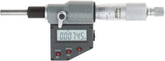 SPI - 0 to 25mm Range, 6.5mm Spindle Diameter, 28.5mm Spindle Length, 160mm OAL, Electronic Micrometer Head - 0.00005" Resolution, 0.0001" Accuracy, Carbide Measuring Face, Data Output - USA Tool & Supply