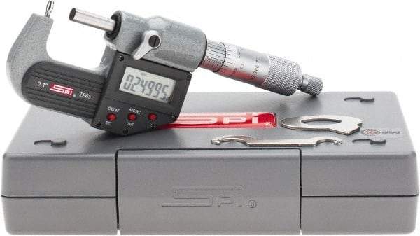 SPI - 0 to 1 Inch Range, 0.00005 Inch Graduation, B Anvil, Ratchet Stop Thimble, Electronic Tube Micrometer - 0.0001 Inch Accuracy, Carbide Face - USA Tool & Supply