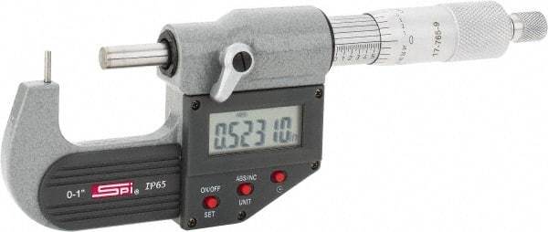 SPI - 0 to 1 Inch Range, 0.00005 Inch Graduation, A Anvil, Ratchet Stop Thimble, Electronic Tube Micrometer - 0.0001 Inch Accuracy, Carbide Face - USA Tool & Supply