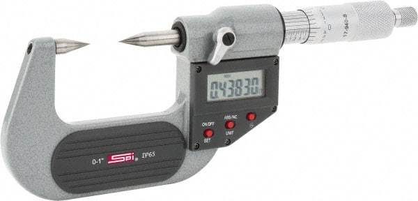 SPI - 1 Inch, Ratchet Stop, Electronic Point Micrometer - Accurate up to 0.0001 Inch, 30° Point Angle - USA Tool & Supply