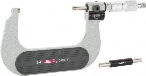 SPI - 3 to 4" Range, 0.0001" Graduation, Mechanical Outside Micrometer - Ratchet Stop Thimble, 2-1/4" Throat Depth, Accurate to 0.0002", Digital Counter - USA Tool & Supply