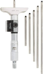 SPI - 0 to 6" Range, 6 Rod, Mechanical Depth Micrometer - Ratchet Stop Thimble, 2-1/2" Base Length, 0.001" Graduation, 4.5mm Rod Diam - USA Tool & Supply