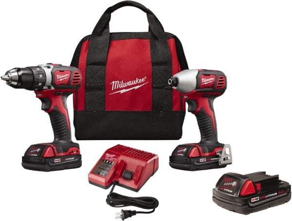 Milwaukee Tool - 18 Volt Cordless Tool Combination Kit - Includes Compact Drill/Driver & Impact Driver, Lithium-Ion Battery Included - USA Tool & Supply