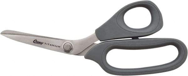 Clauss - 2-1/2" LOC, 8" OAL Stainless Steel High Leverage Scissors - Ambidextrous, Full Serrated, Glass-Filled Nylon Bent Handle, For Cutting, Kevlar - USA Tool & Supply