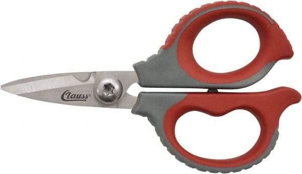 Clauss - 1/2" LOC, 6" OAL Stainless Steel High Leverage Scissors - Ambidextrous, Full Serrated, Glass-Filled Nylon Straight Handle, For Cutting, Electrical Use - USA Tool & Supply