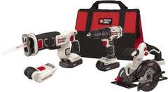 Porter-Cable - 20 Volt Cordless Tool Combination Kit - Includes 1/2" Drill/Driver, 5-1/2" Circular Saw, Compact Reciprocating Saw & Work Light, Lithium-Ion Battery Included - USA Tool & Supply