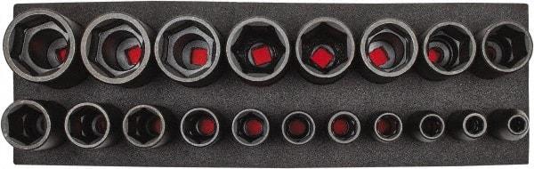 Proto - 19 Piece 1/2" Drive Black Finish Deep Well Socket Set - 6 Points, 3/8" to 1-1/2" Range, Inch Measurement Standard - USA Tool & Supply