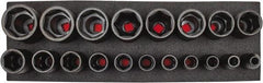 Proto - 19 Piece 1/2" Drive Black Finish Deep Well Socket Set - 6 Points, 3/8" to 1-1/2" Range, Inch Measurement Standard - USA Tool & Supply