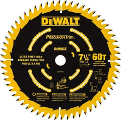 DeWALT - 7-1/4" Diam, 5/8" Arbor Hole Diam, 60 Tooth Wet & Dry Cut Saw Blade - Tungsten Carbide-Tipped, Smooth Action, Standard Round Arbor - USA Tool & Supply