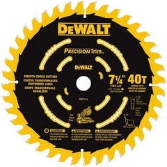 DeWALT - 7-1/4" Diam, 5/8" Arbor Hole Diam, 40 Tooth Wet & Dry Cut Saw Blade - Tungsten Carbide-Tipped, Smooth Action, Standard Round Arbor - USA Tool & Supply