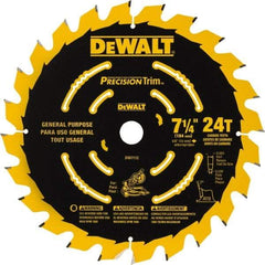 DeWALT - 7-1/4" Diam, 5/8" Arbor Hole Diam, 24 Tooth Wet & Dry Cut Saw Blade - Tungsten Carbide-Tipped, Smooth Action, Standard Round Arbor - USA Tool & Supply