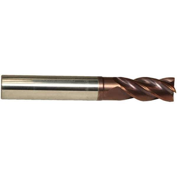 Emuge - 1/2" Diam, 1-1/8" LOC, 4 Flute Solid Carbide Roughing & Finishing End Mill - TiAlN Finish, 3-1/4" OAL, 1/2" Shank Diam, Cylindrical Shank, 38° Helix, Centercutting, Long Length - USA Tool & Supply