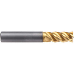 Emuge - 8mm Diam, 19mm LOC, 4 Flute Solid Carbide Roughing & Finishing End Mill - TiN/TiAlN Finish, 63mm OAL, 8mm Shank Diam, Cylindrical Shank, 45° Helix, Long Length - USA Tool & Supply