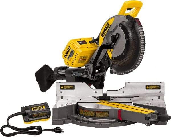 DeWALT - 15 Amp, 120 Volt, 3,800 RPM, 45° Right Double Bevel Sliding Miter Saw - 5/8" Arbor, 12" Blade Diam - USA Tool & Supply