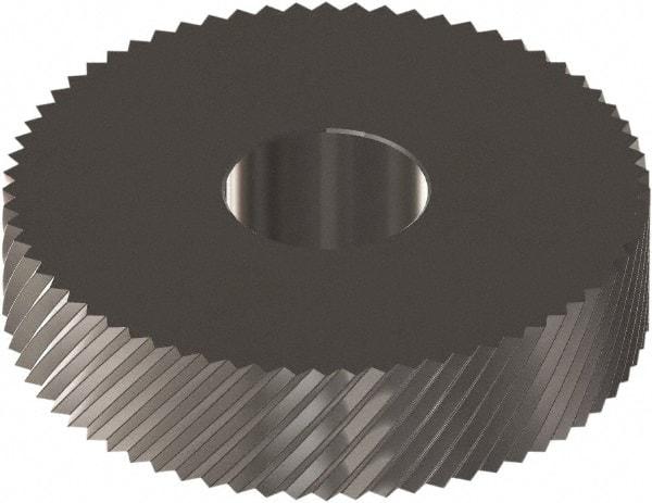 Made in USA - 1" Diam, 90° Tooth Angle, 20 TPI, Standard (Shape), Form Type Cobalt Right-Hand Diagonal Knurl Wheel - 0.236" Face Width, 5/16" Hole, Circular Pitch, 30° Helix, Ferritic Nitrocarburizing Finish, Series OS - Exact Industrial Supply