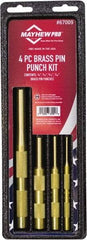 Mayhew - 4 Piece, 1/8 to 7/16", Pin Punch Set - Round Shank, Brass, Comes in Kit Bag - USA Tool & Supply