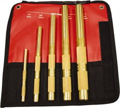 Mayhew - 5 Piece, 1/4 to 3/4", Drift Punch Set - Round Shank, Brass, Comes in Kit Bag - USA Tool & Supply