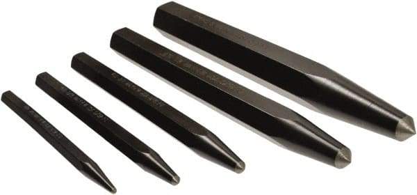 Mayhew - 5 Piece, 3/32 to 3/8", Center Punch Set - Hex Shank, Steel, Comes in Pouch - USA Tool & Supply