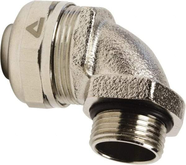 Anaconda Sealtite - 16mm Trade, Nickel Plated Brass Threaded 90° Liquidtight Conduit Connector - Partially Insulated - USA Tool & Supply