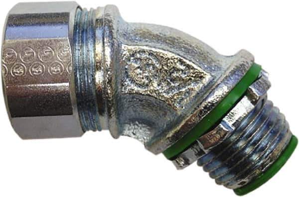 Anaconda Sealtite - 1-1/4" Trade, Zinc Plated Steel Threaded Angled Liquidtight Conduit Connector - Insulated - USA Tool & Supply