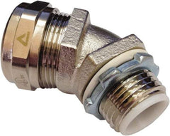 Anaconda Sealtite - 1" Trade, Nickel Plated Brass Threaded Angled Liquidtight Conduit Connector - Partially Insulated - USA Tool & Supply