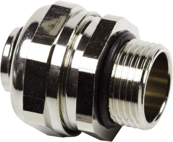 Anaconda Sealtite - 3/8" Trade, Nickel Plated Brass Threaded Straight Liquidtight Conduit Connector - Partially Insulated - USA Tool & Supply