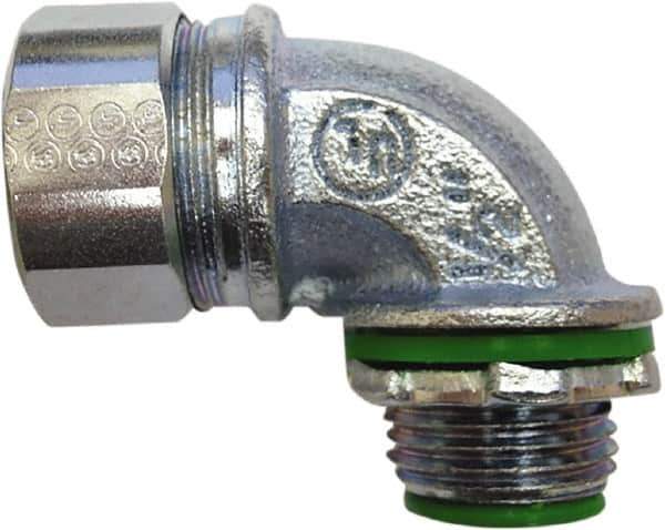 Anaconda Sealtite - 3/4" Trade, Zinc Plated Steel Threaded Angled Liquidtight Conduit Connector - Insulated - USA Tool & Supply