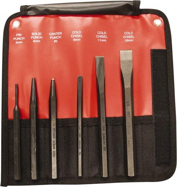 Mayhew - 6 Piece, 9/32 to 5/32", Pin & Pilot Punch Set - Hex Shank, Steel, Comes in Kit Bag - USA Tool & Supply