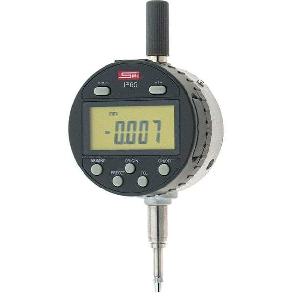 SPI - 0 to 1/2" Range, 0.00005" Graduation, Electronic Drop Inidicator - Flat & Lug Back, 0.00016" Accuracy, Digital Display, Inch & Metric - USA Tool & Supply