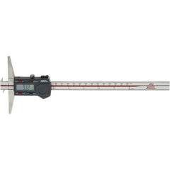 SPI - 0" to 200mm Stainless Steel Electronic Depth Gage - 0.03mm Accuracy, 0.01mm Resolution, 100mm Base Length, Hook Included - USA Tool & Supply