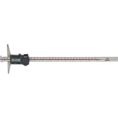 SPI - 0" to 300mm Stainless Steel Electronic Depth Gage - 0.04mm Accuracy, 0.01mm Resolution, 100mm Base Length, Hook Included - USA Tool & Supply